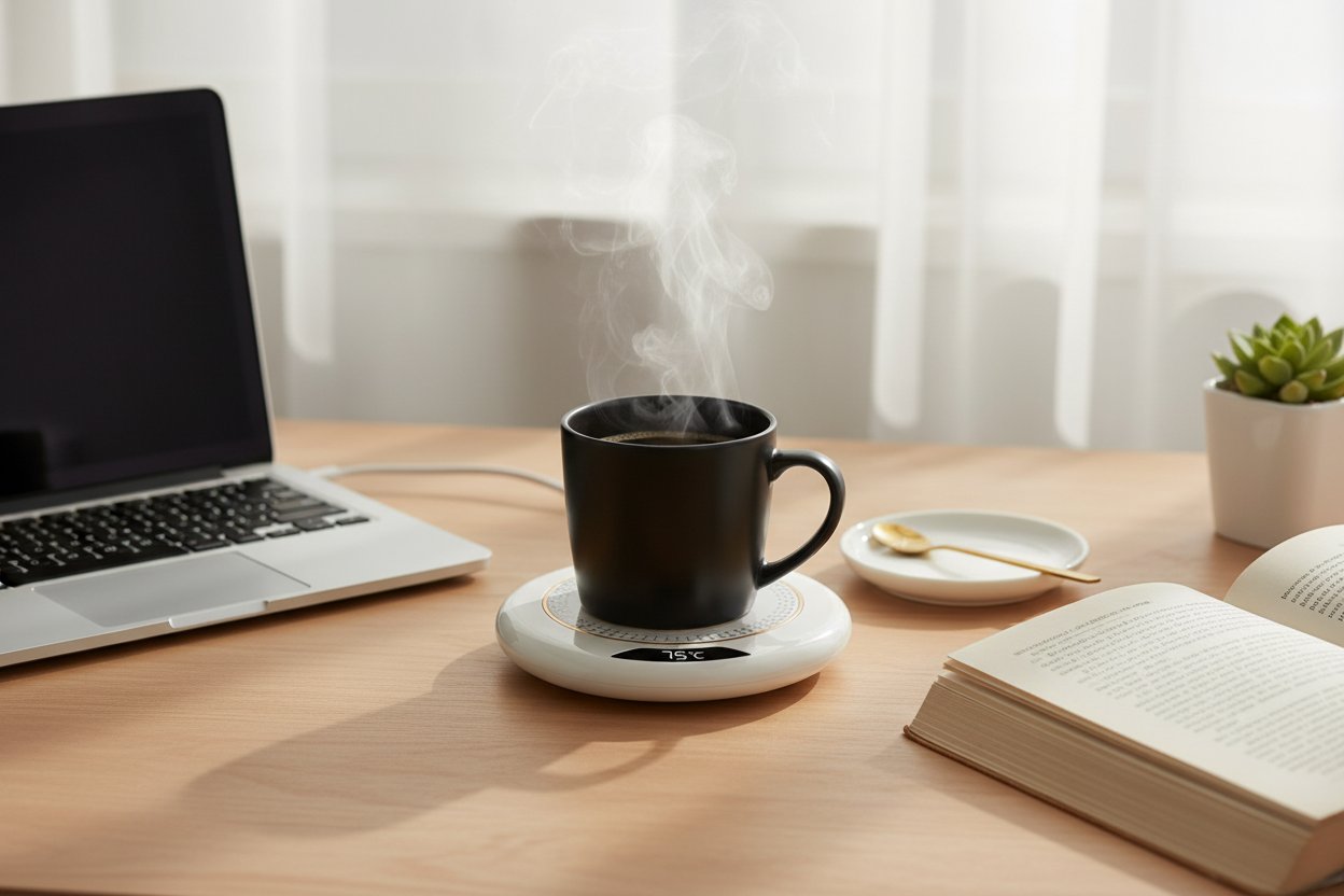 Cup warmer lifestyle image with accurate product design